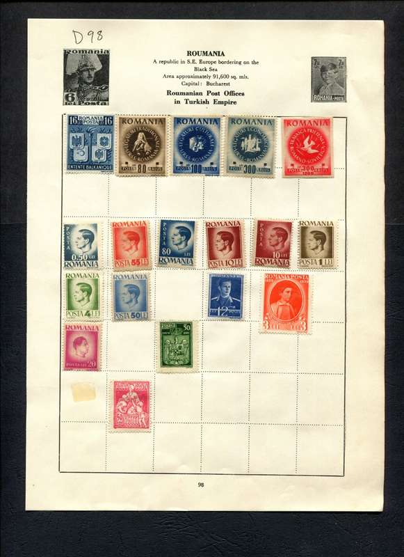 Romania - 18 Stamps Mounted (Hinged) on Old Album Page