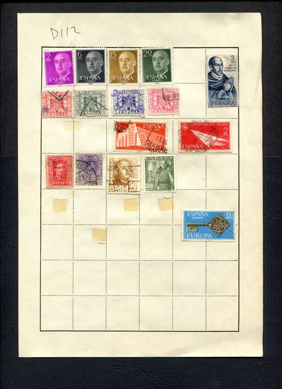 Spain - 16 Stamps Mounted (Hinged) on Old Album Page