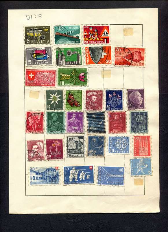 Switzerland - 30 Stamps Mounted (Hinged) on Old Album Page