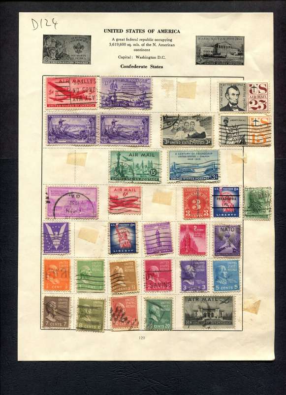 USA - 30 Stamps Mounted (Hinged) on Old Album Page