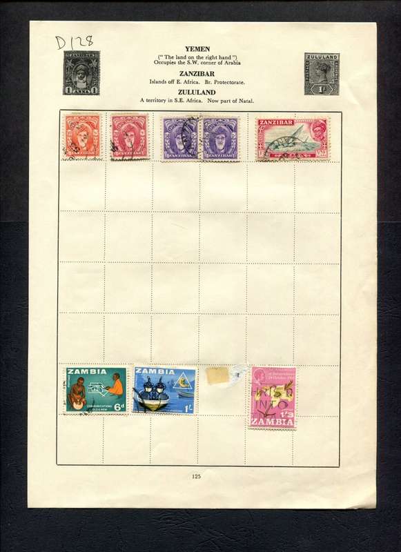 Zanzibar/Zambia - 8 Stamps Mounted (Hinged) on Old Album Page