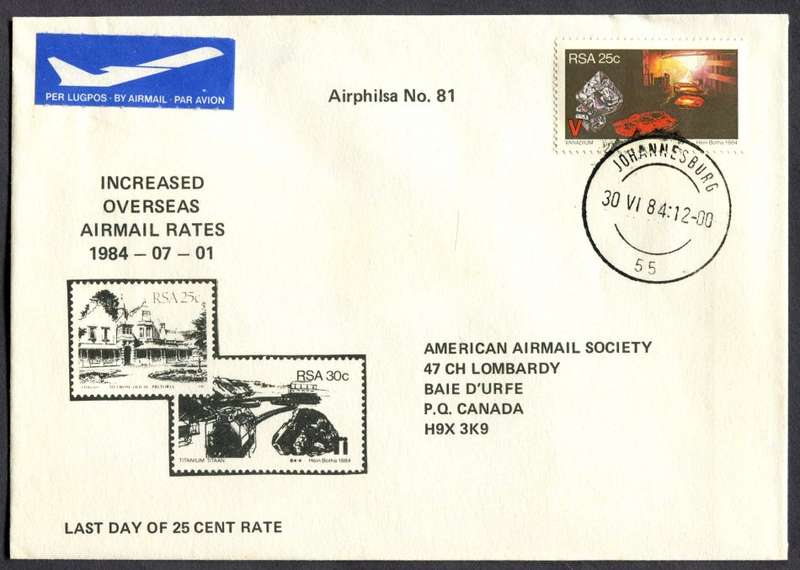 RSA - Change In Postal Rates - Cover