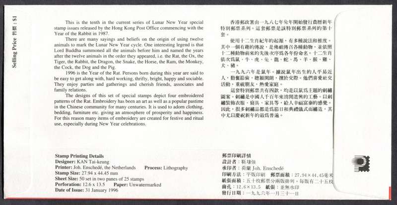 Hong Kong - Miniature Sheet - FDC - 1996