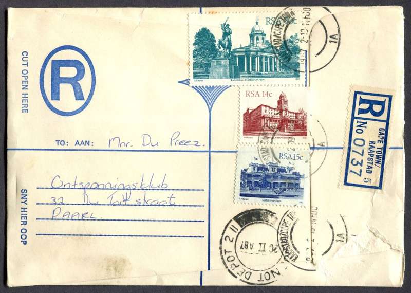RSA - Cover Registered At Cape Town Post Office