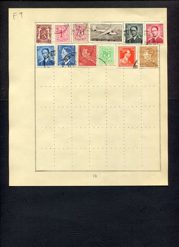 Belgium (Mostly) - 12 Stamps Mounted (Hinged) On Old Album Page