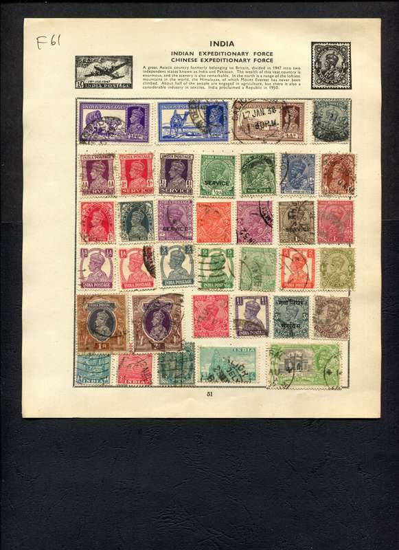 India - 36 Stamps Mounted (Hinged) On Old Album Page