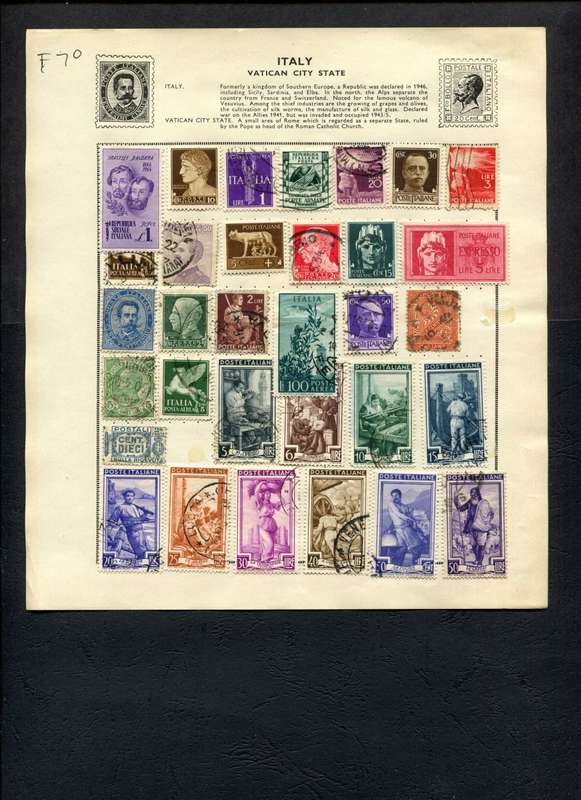 Italy - 32 Stamps Mounted (Hinged) On Old Album Page