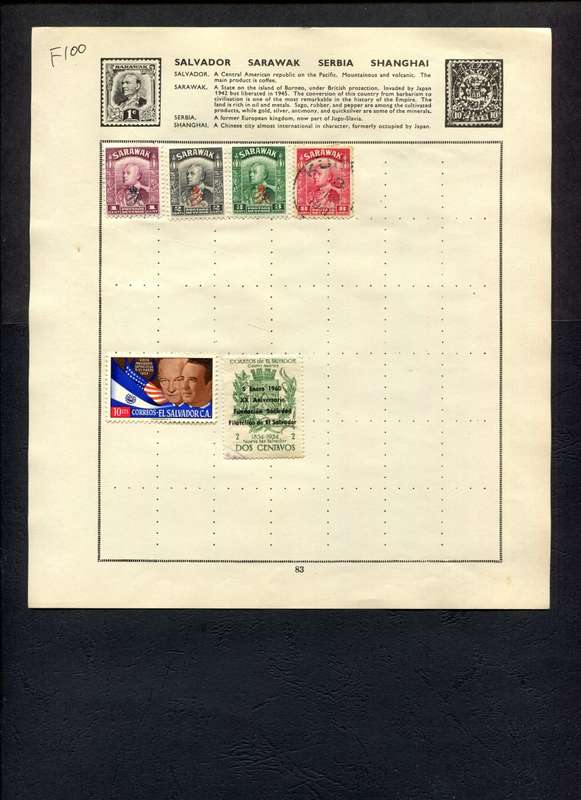 Sarawak/El Salvador - 6 Stamps Mounted (Hinged) On Old Album Page