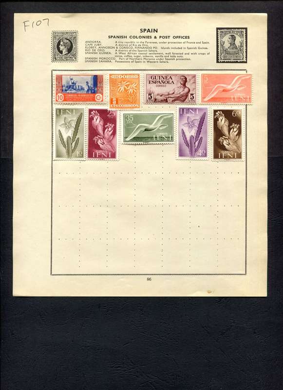 Spanish Colonies - 9 Stamps Mounted (Hinged) On Old Album Page