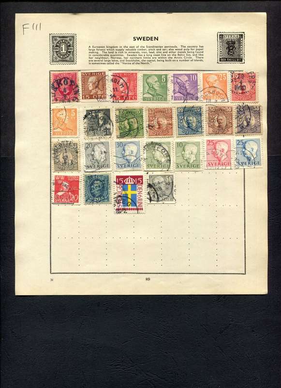 Sweden - 25 Stamps Mounted (Hinged) On Old Album Page