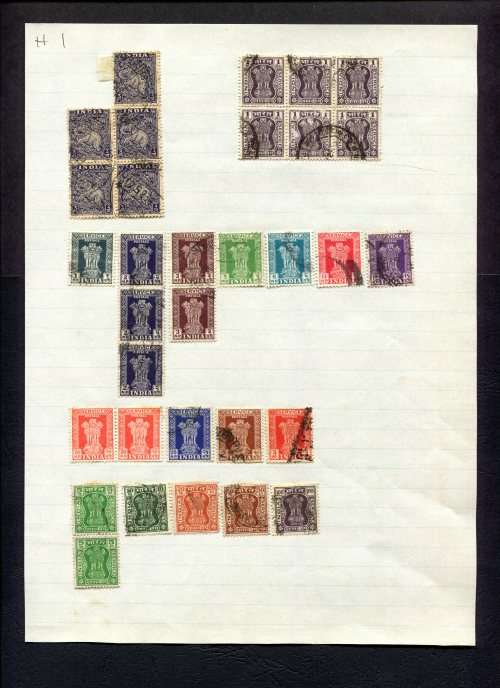 India - 32 Stamps Mounted (Hinged) On Old Album Page