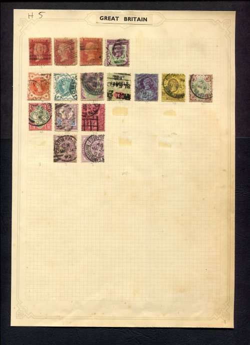 Great Britain - 16 Stamps Mounted (Hinged) On Old Album Page