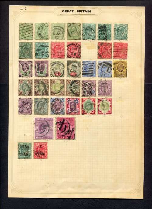 Great Britain - 36 Stamps Mounted (Hinged) On Old Album Page
