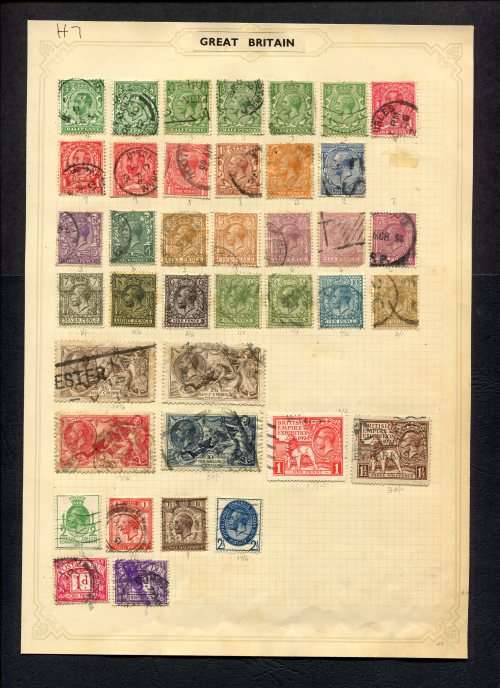 Great Britain - 39 Stamps Mounted (Hinged) On Old Album Page