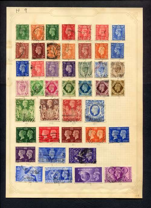 Great Britain - 44 Stamps Mounted (Hinged) On Old Album Page