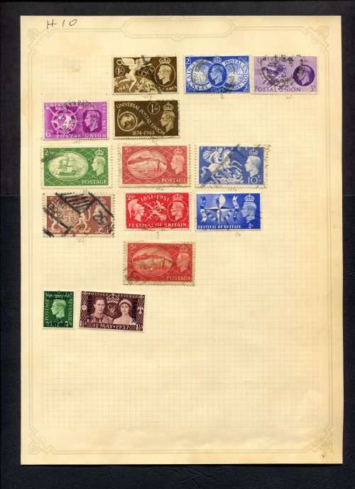 Great Britain - 14 Stamps Mounted (Hinged) On Old Album Page