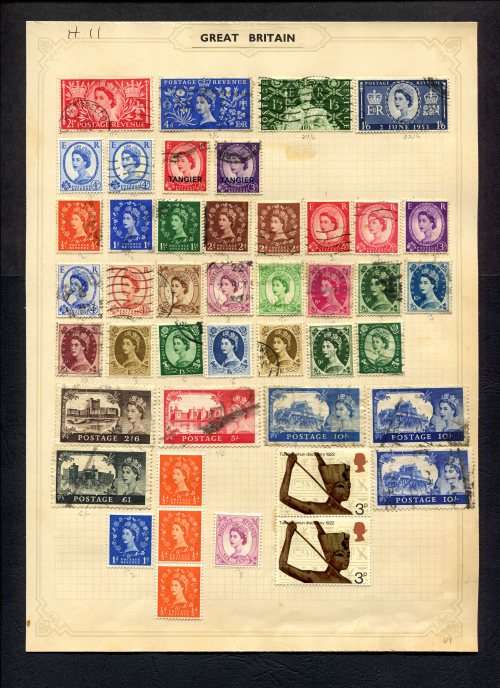 Great Britain - 44 Stamps Mounted (Hinged) On Old Album Page