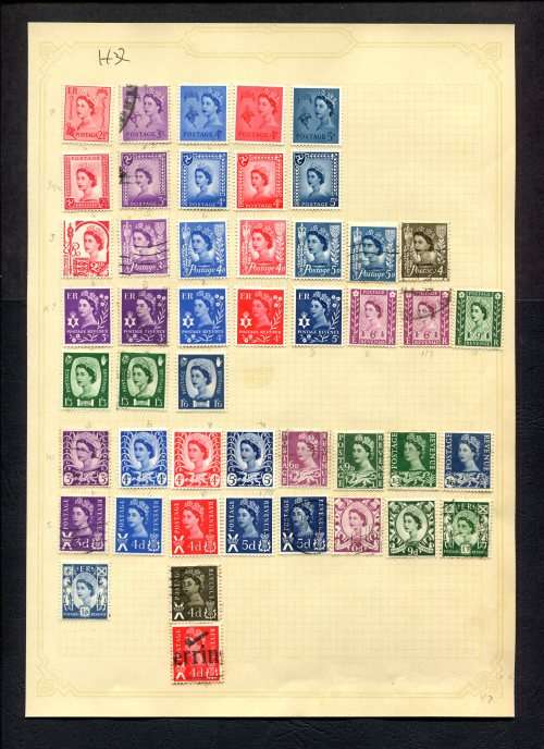 Great Britain - 47 Stamps Mounted (Hinged) On Old Album Page