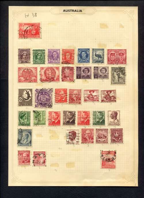 Australia - 34 Stamps Mounted (Hinged) On Old Album Page