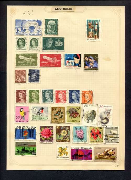 Australia - 34 Stamps Mounted (Hinged) On Old Album Page