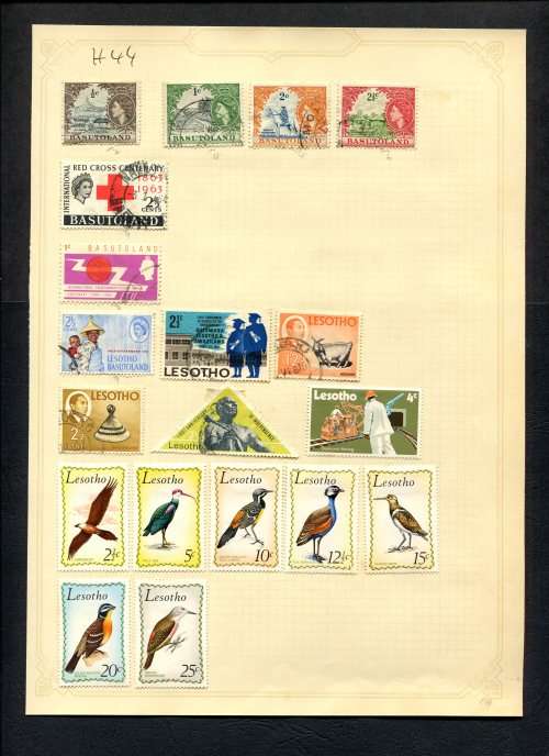 Basutoland/Lesotho - 19 Stamps Mounted (Hinged) On Old Album Page