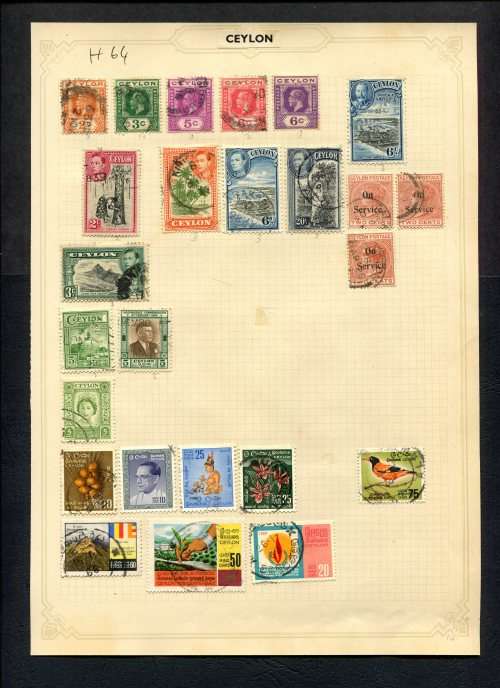 Ceylon  - 25 Stamps Mounted (Hinged) On Old Album Page