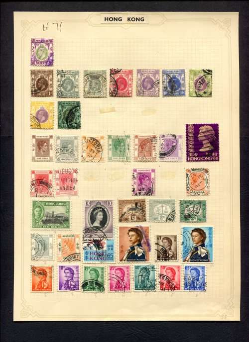 Hong Kong  - 39 Stamps Mounted (Hinged) On Old Album Page