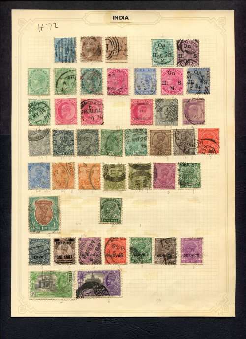 India  - 44 Stamps Mounted (Hinged) On Old Album Page