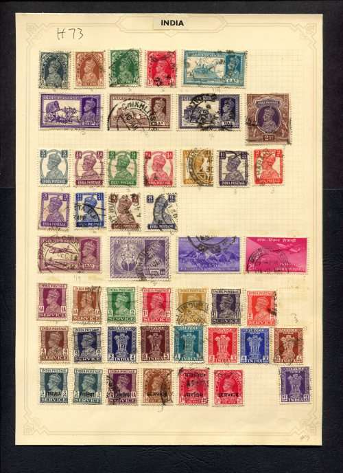 India  - 46 Stamps Mounted (Hinged) On Old Album Page
