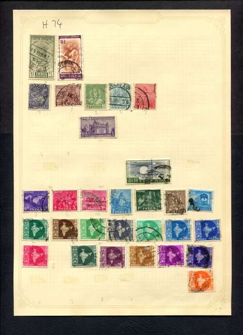 India  - 30 Stamps Mounted (Hinged) On Old Album Page