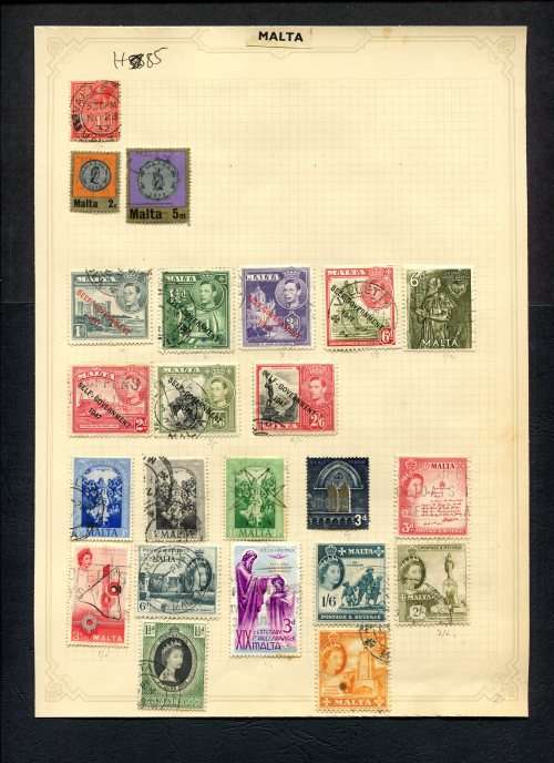 Malta - 23 Stamps Mounted (Hinged) On Old Album Page