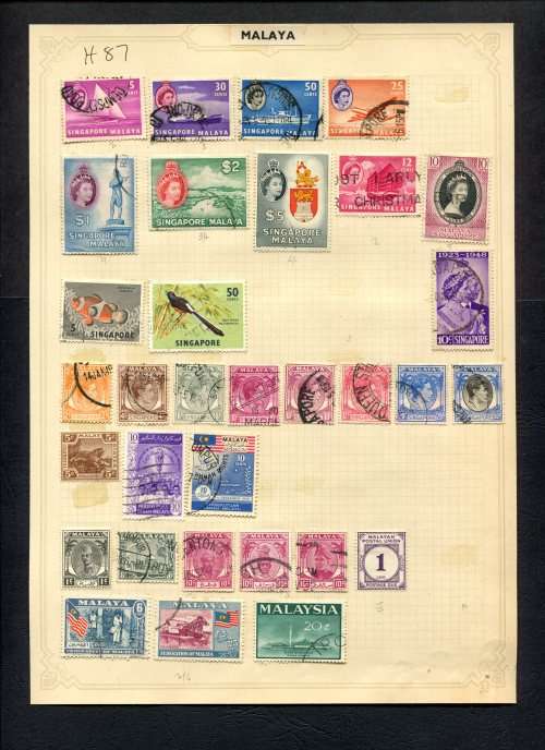 Malaysia/Singapore - 32 Stamps Mounted (Hinged) On Old Album Page