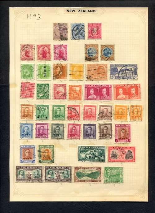 New Zealand - 43 Stamps Mounted (Hinged) On Old Album Page