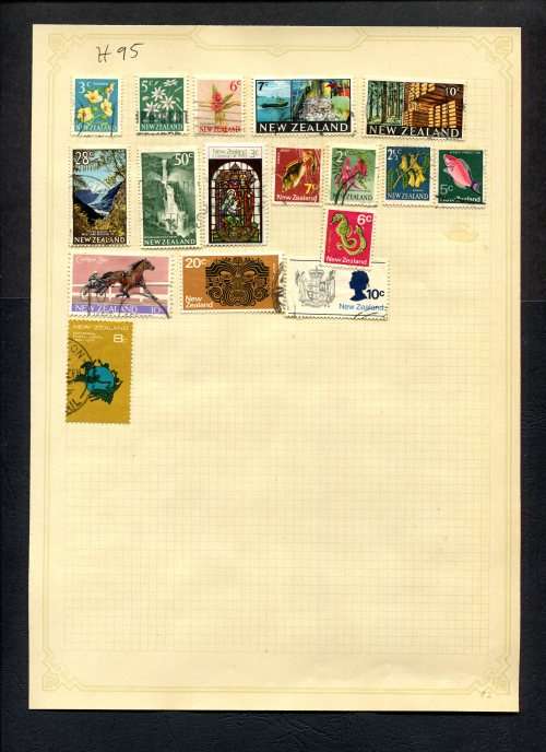 New Zealand - 17 Stamps Mounted (Hinged) On Old Album Page