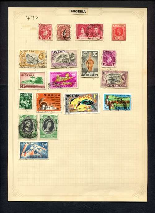 Nigeria - 18 Stamps Mounted (Hinged) On Old Album Page
