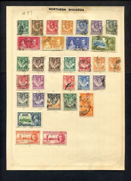 Northern Rhodesia - 32 Stamps Mounted (Hinged) On Old Album Page