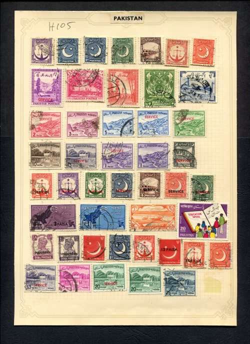 Pakistan - 46 Stamps Mounted (Hinged) On Old Album Page