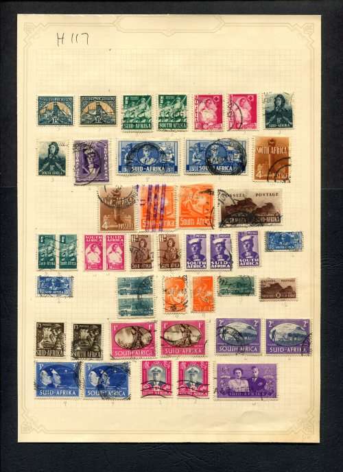 Union of SA - 44 Stamps Mounted (Hinged) On Old Album Page