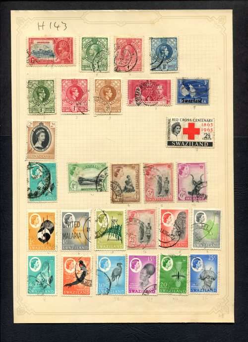 Swaziland - 28 Stamps Mounted (Hinged) On Old Album Page