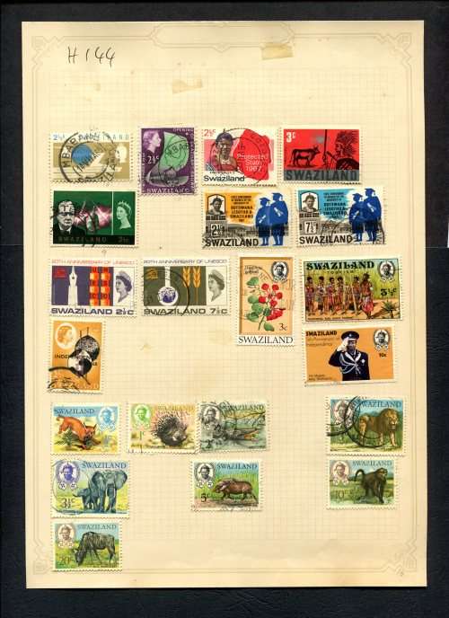 Swaziland - 21 Stamps Mounted (Hinged) On Old Album Page