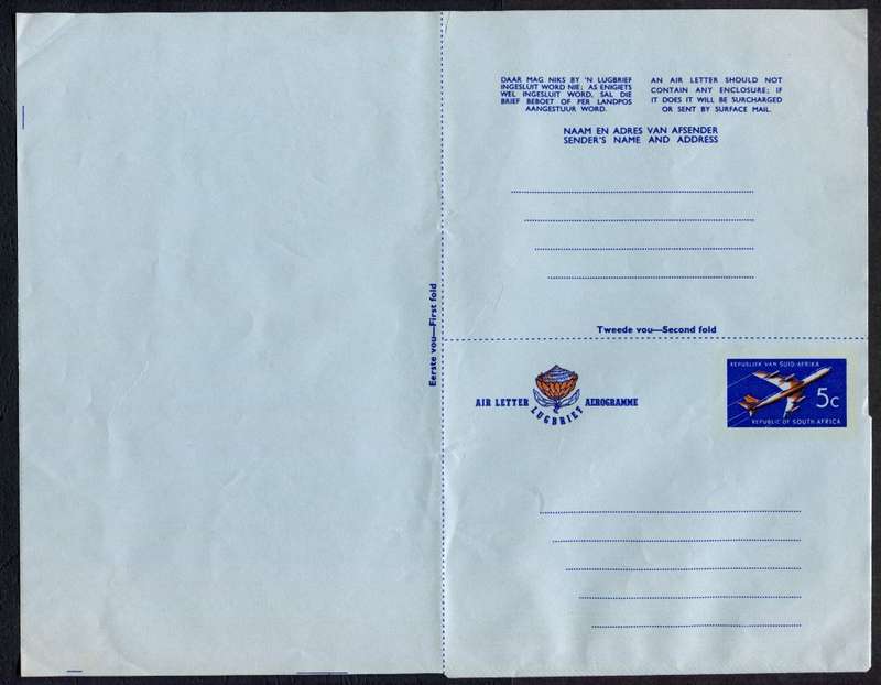 RSA - Postal stationary - 5 c Aerogram with Phosphor around `Stamp`