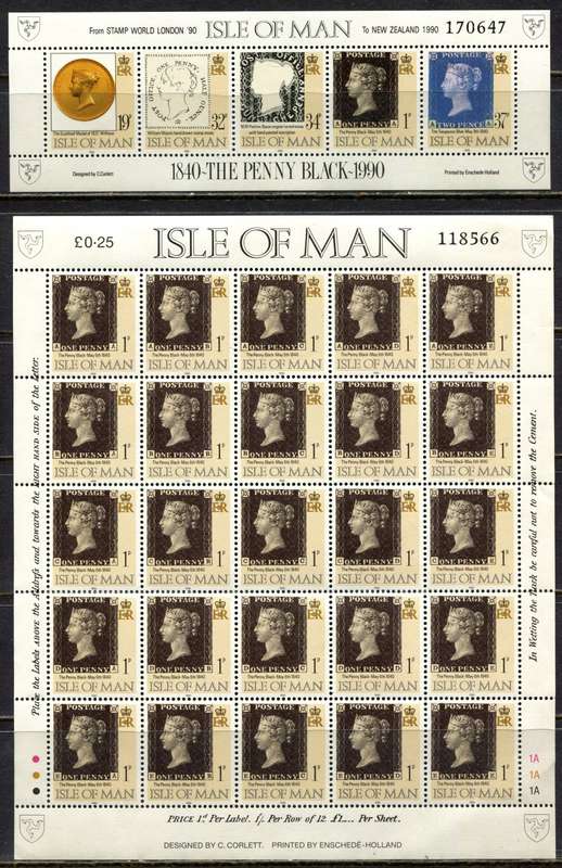 Isle of Man - Set of 2 Miniature Sheets - Stamps on Stamps - 1990 - MNH