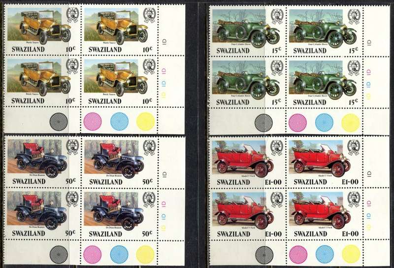 Swaziland - Cars - Set of 4 Control Blocks of 4 1D - 1985 - MNH