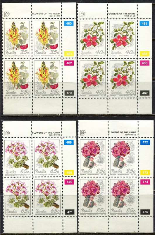 Namibia - Flowers - Set of 4 Control Blocks of 4 - 1994 - MNH