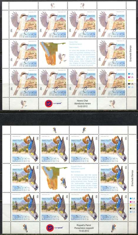 Namibia - Birds - 8 Full Sheets of 10 - 2012 - MNH