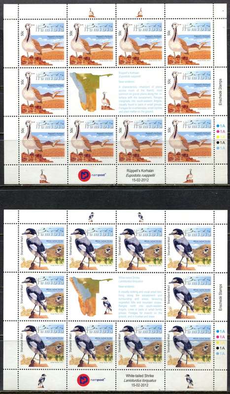 Namibia - Birds - 8 Full Sheets of 10 - 2012 - MNH