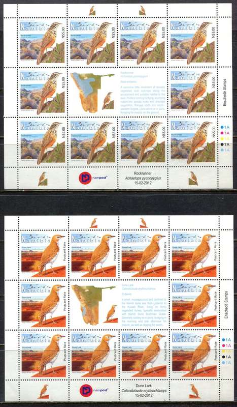 Namibia - Birds - 8 Full Sheets of 10 - 2012 - MNH