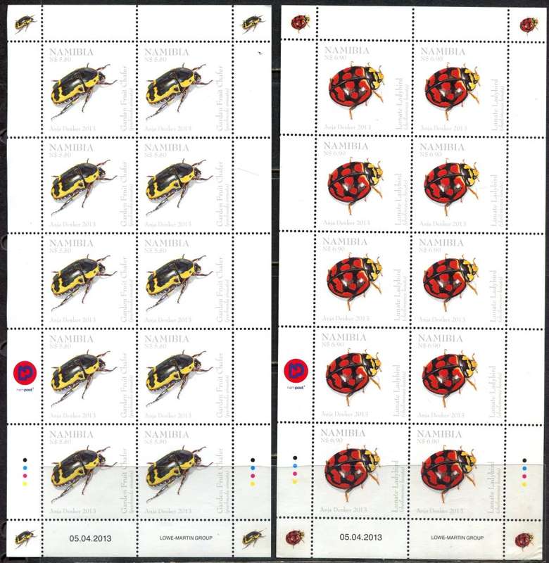 Namibia - Beetles - 2 Full Sheets of 10 - 2013 - MNH