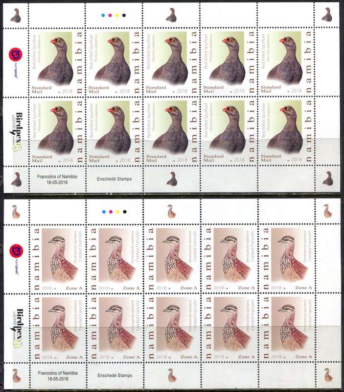 Namibia - Birds - Set of 5 Full Sheets of 10 - 2018 - MNH