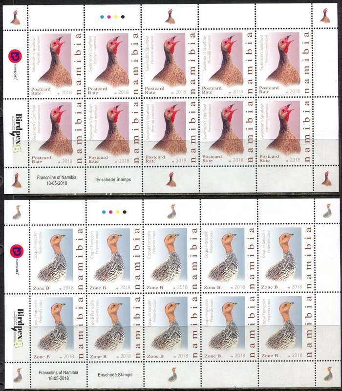 Namibia - Birds - Set of 5 Full Sheets of 10 - 2018 - MNH
